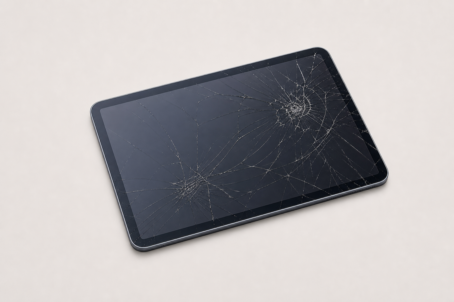 Complete iPad with cracked glass ready for repair