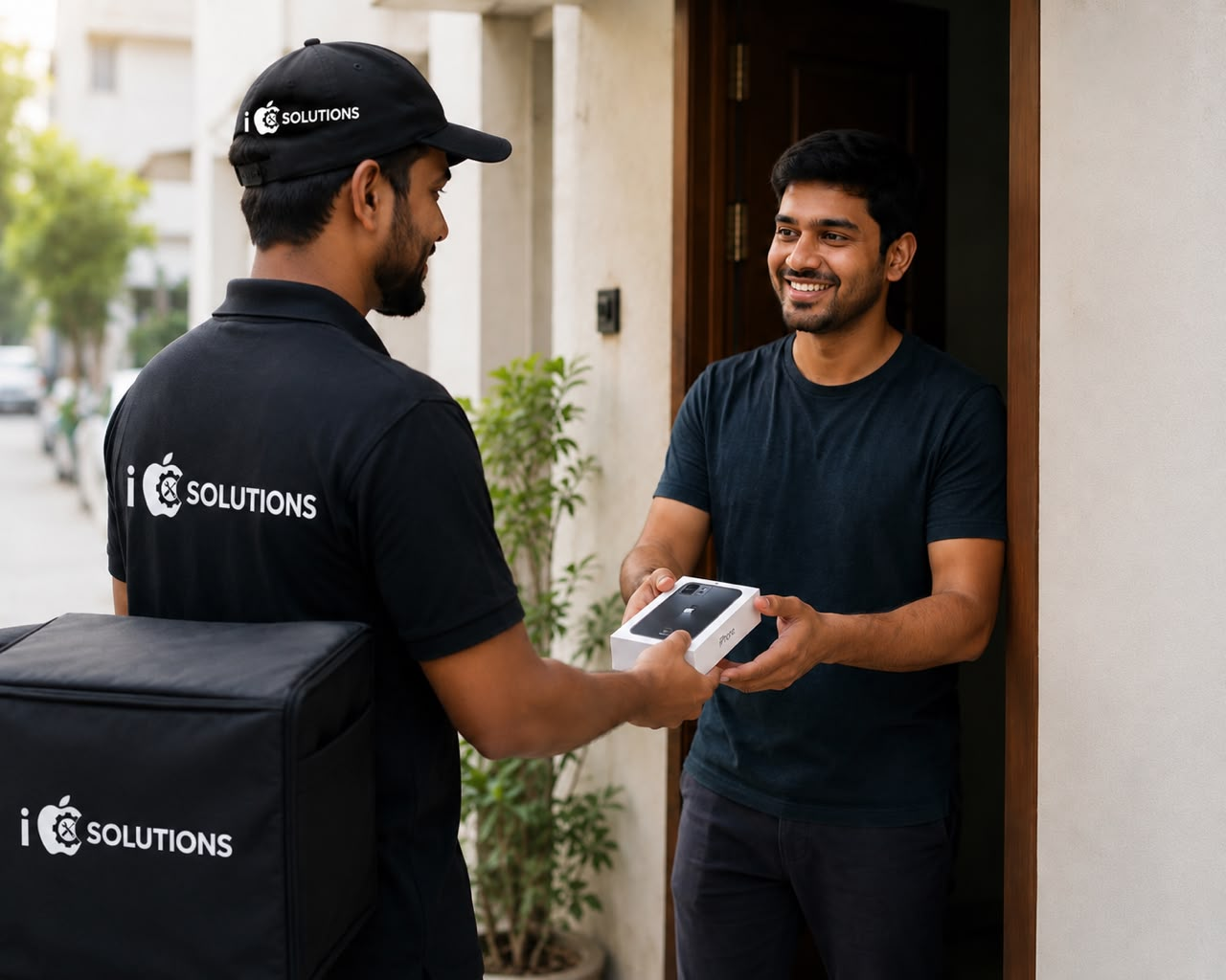 iSolutions technician providing free doorstep mobile pickup and drop